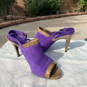 Bottega Veneta purple and snake print sling back shoes